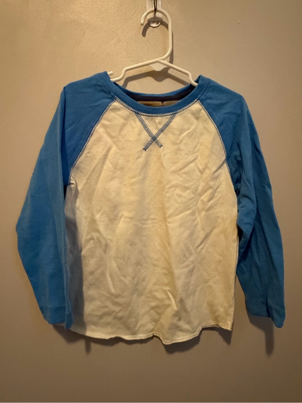 Ruff Hewn Cream Body with Blue Raglan Long Sleeve Tee